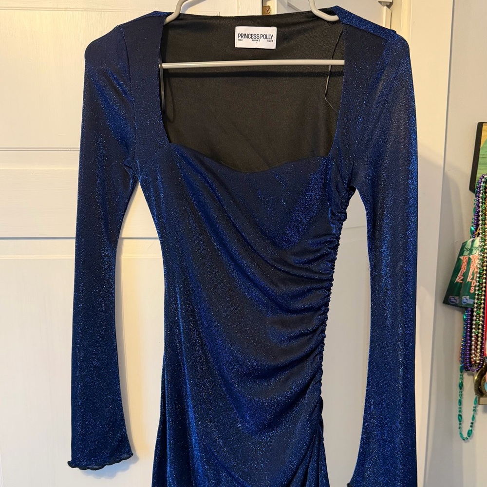Princess Polly Shimmering Navy Long Sleeve Dress